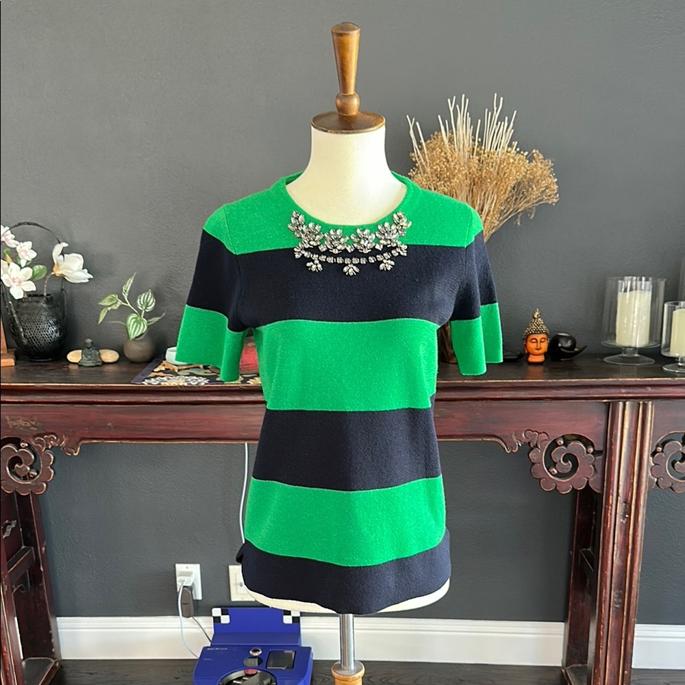 J. Crew Green and Black Graphic Short Sleeve Tee